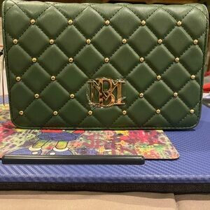 Badgley Mischka Diamond Quilted Crossbody Bag w Studs Chive Green Purse